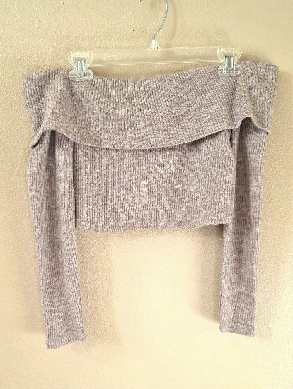 Lovers + Friends Taupe Brown Cropped Ribbed Off The Shoulder Top - Size Small
